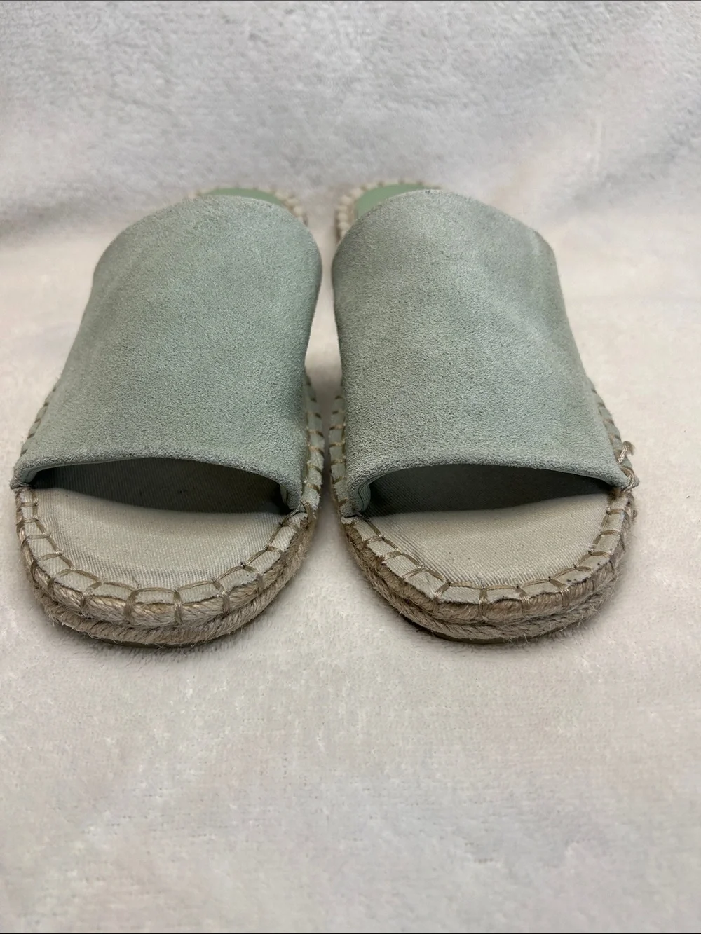 Mia Novelli Suede Leather Espadrille Jute Slides Sandals Sage Green Women 8
